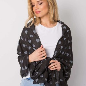 Black scarf with hearts print