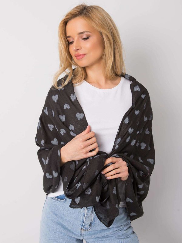 Black scarf with hearts print