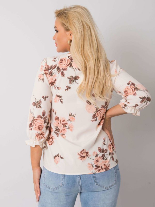 Beige and pink plus size blouse with flowers Sandra