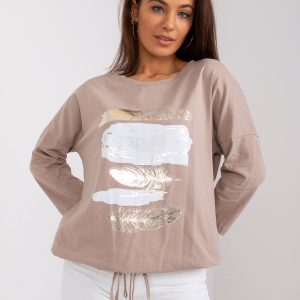 Dark beige blouse with Gloria print