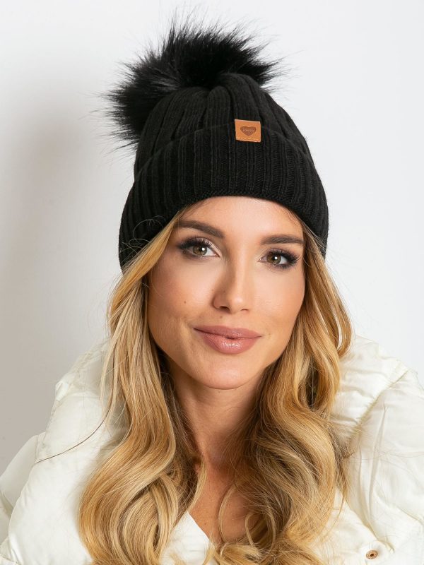 Black Winter Hat with Tassel