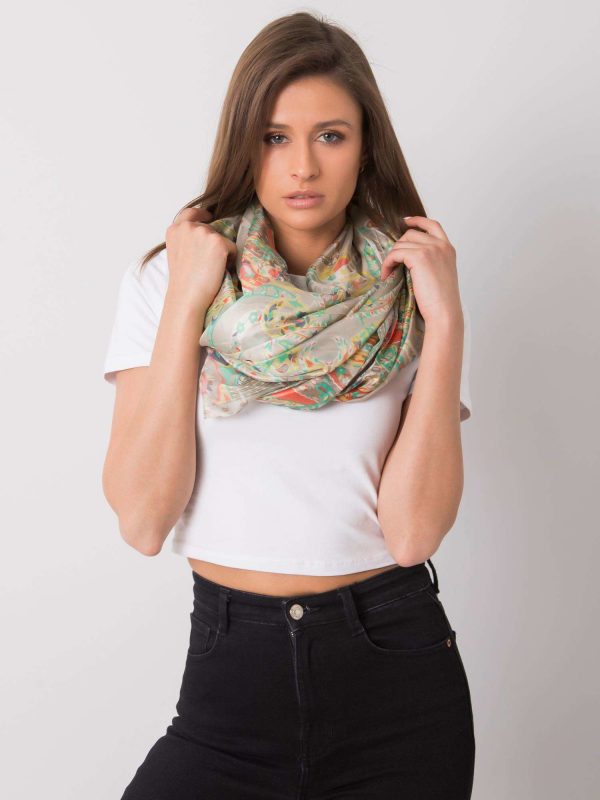 Light gray scarf with colorful patterns