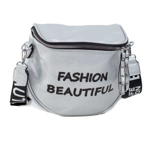 Silver eco-leather bag with inscription