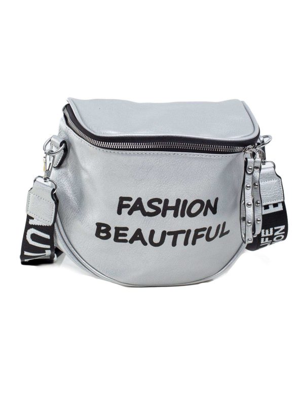 Silver eco-leather bag with inscription