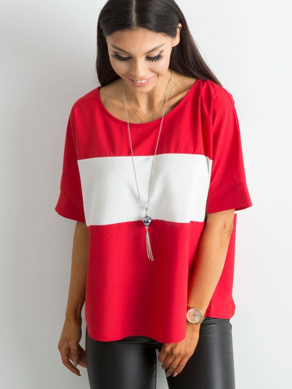 Red blouse with contrasting insert