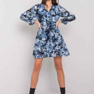 Black and blue floral dress with flounce Torri