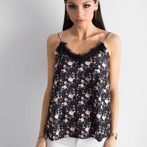 Black Loose Floral Top