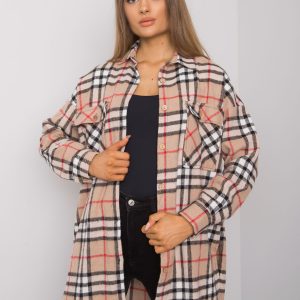 Dark beige women's plaid shirt Lais RUE PARIS