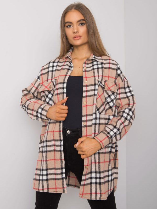 Dark beige women's plaid shirt Lais RUE PARIS