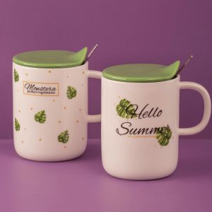 Ecru-green mug with print