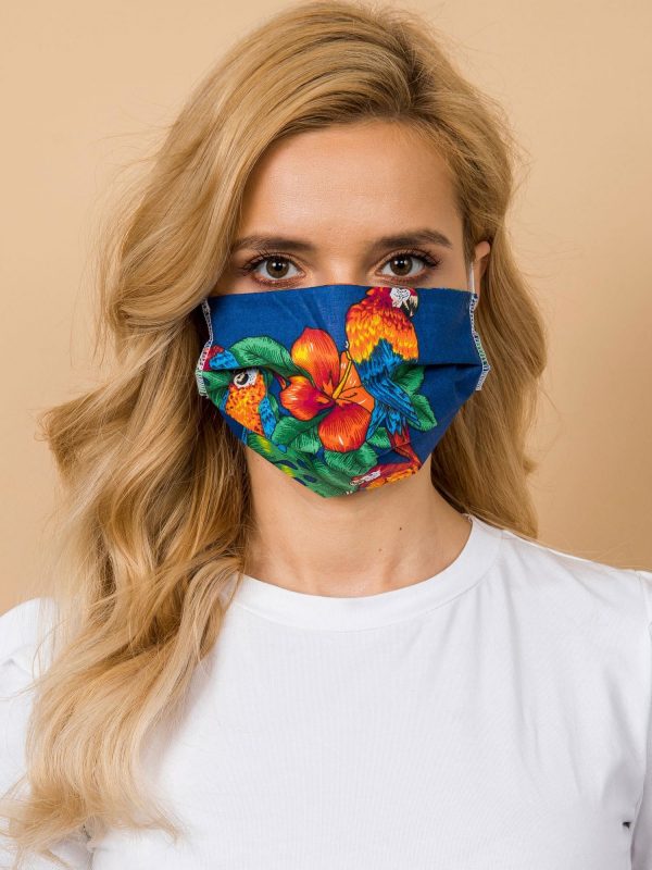 Navy blue protective mask with print