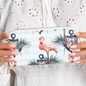 White and mint wallet with print