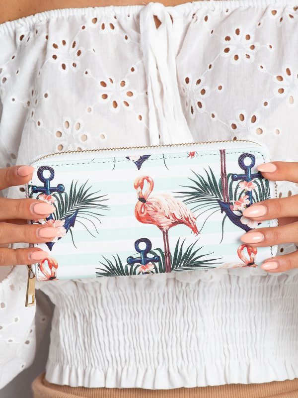 White and mint wallet with print