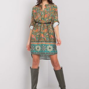 Green patterned dress with Moara belt