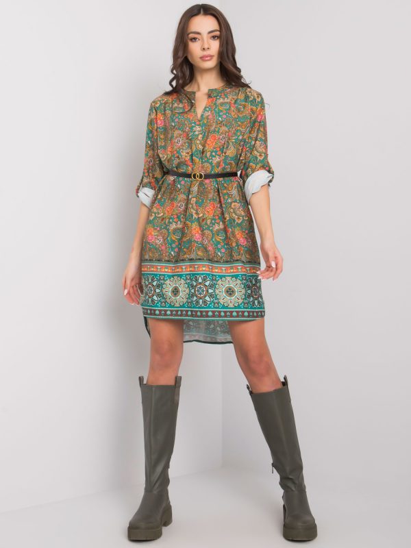 Green patterned dress with Moara belt