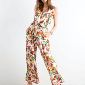 Ecru jumpsuit with flowers