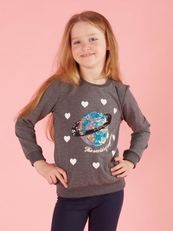 Dark gray sweatshirt for girl with applique