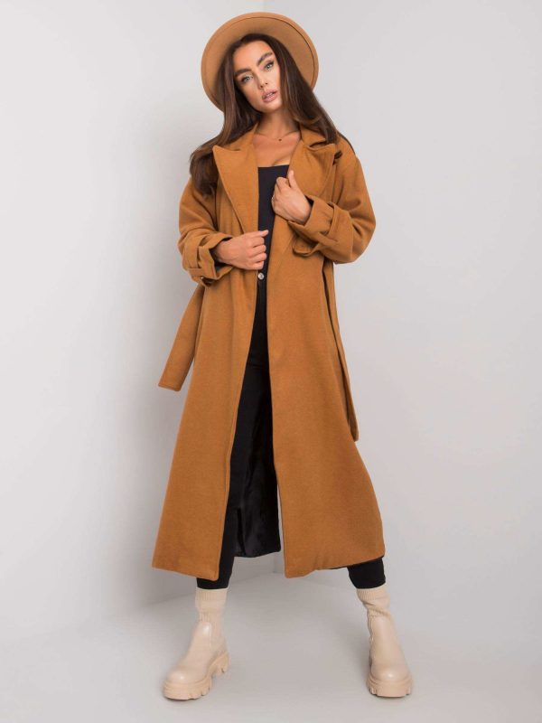 Camel long coat with Tayana belt