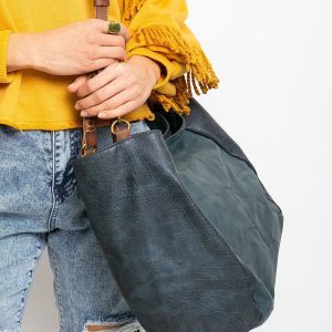 Dark blue large bag made of eco leather