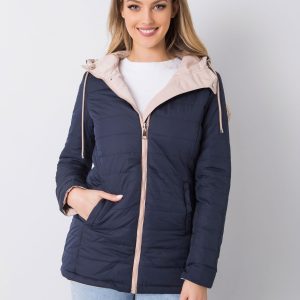 Beige and navy double-sided parka jacket with hood