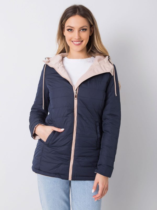 Beige and navy double-sided parka jacket with hood