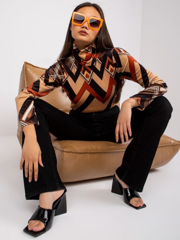 Brown and black Biloxi turtleneck blouse