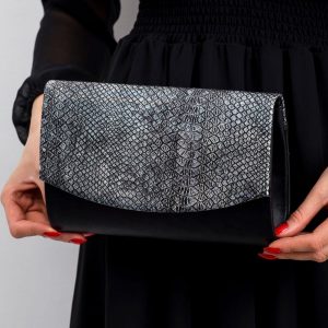 Black and silver eco leather clutch bag