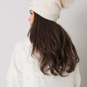 White winter hat with pompom