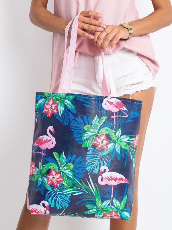 Navy Blue and Pink Printed Bag