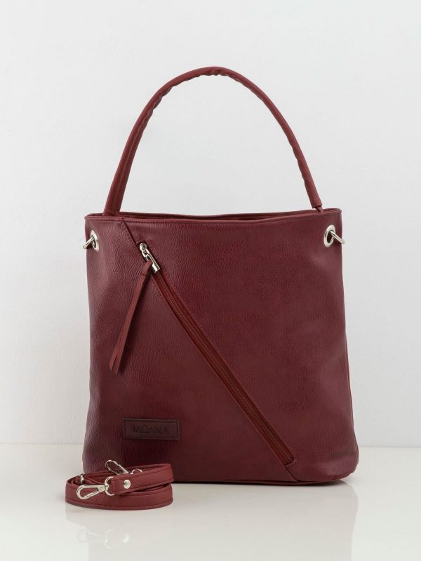 Burgundy bag with asymmetrical pocket