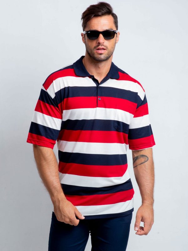 Men's Red and Navy Plus Size Wind Polo Shirt