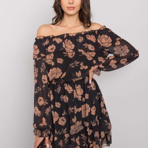 Black and Camel Spanish Dress with Ruffle Briannon