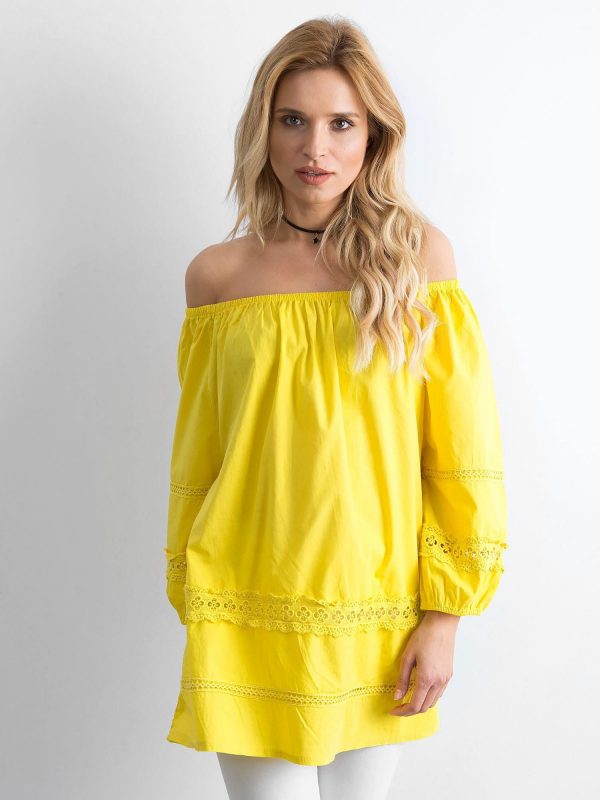 Yellow cotton tunic with Spanish neckline