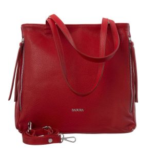 Red leather women's handbag BADURA