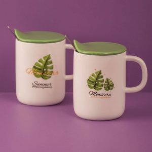 Ecru-green mug with spoon