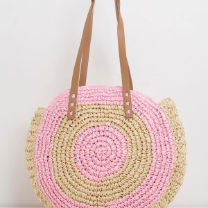 Pink and beige braided bag