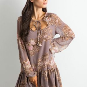 BY O LA LA Brown ruffle dress