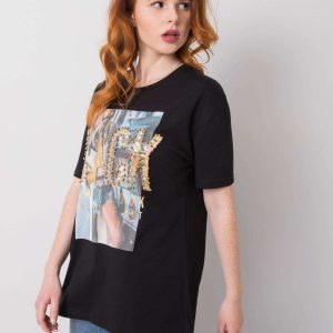 Black T-Shirt with Xanthe Applications