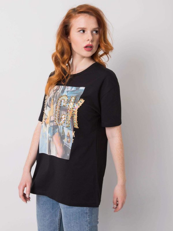 Black T-Shirt with Xanthe Applications