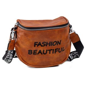 Brown eco-leather bag with inscription