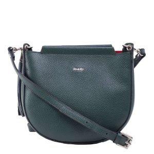 Dark Green Leather Messenger Bag with Detachable Strap