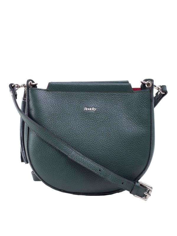 Dark Green Leather Messenger Bag with Detachable Strap