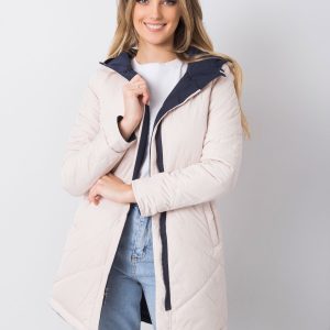 Navy blue and beige double-sided parka jacket with hood