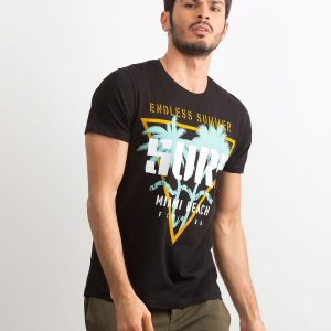 Men's Black Cotton Printed T-Shirt