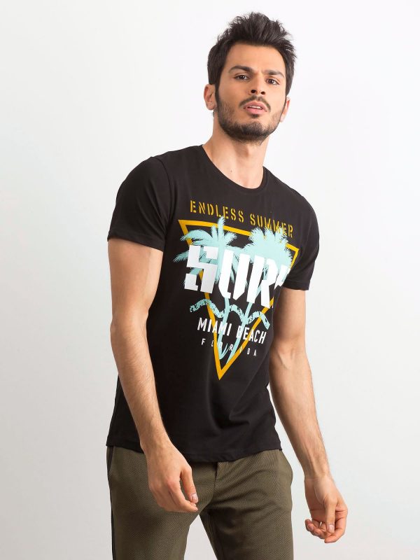 Men's Black Cotton Printed T-Shirt