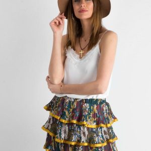 Yellow patterned skirt with flounces