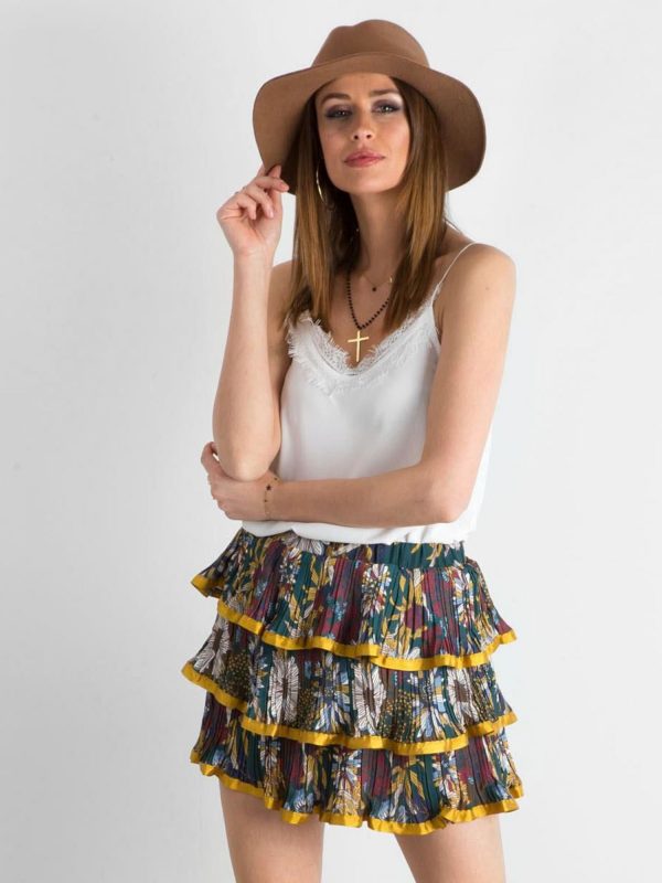 Yellow patterned skirt with flounces