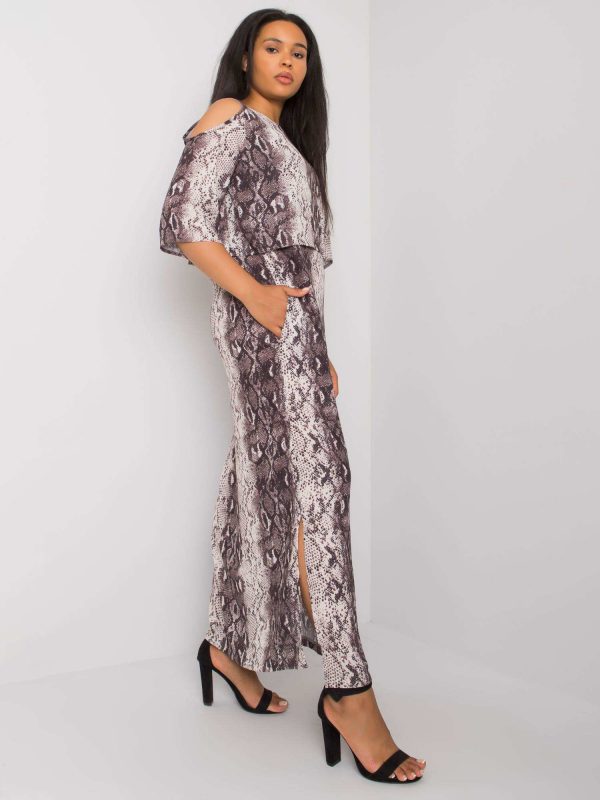 Ecru-grey long dress plus size Florens RUE PARIS