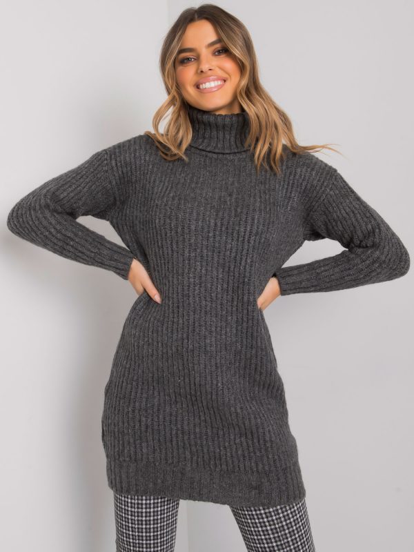 Dark Grey Long Turtleneck Sweater Daventry RUE PARIS