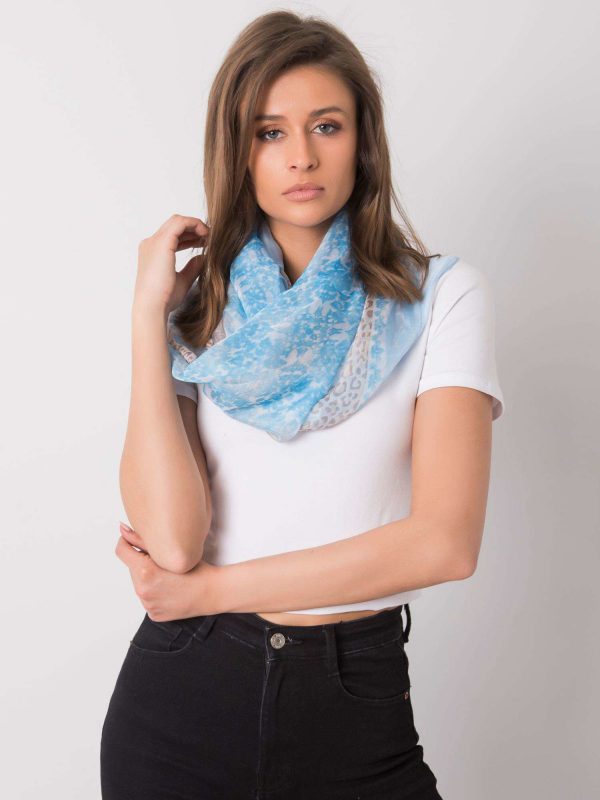 Blue-beige scarf with animal patterns